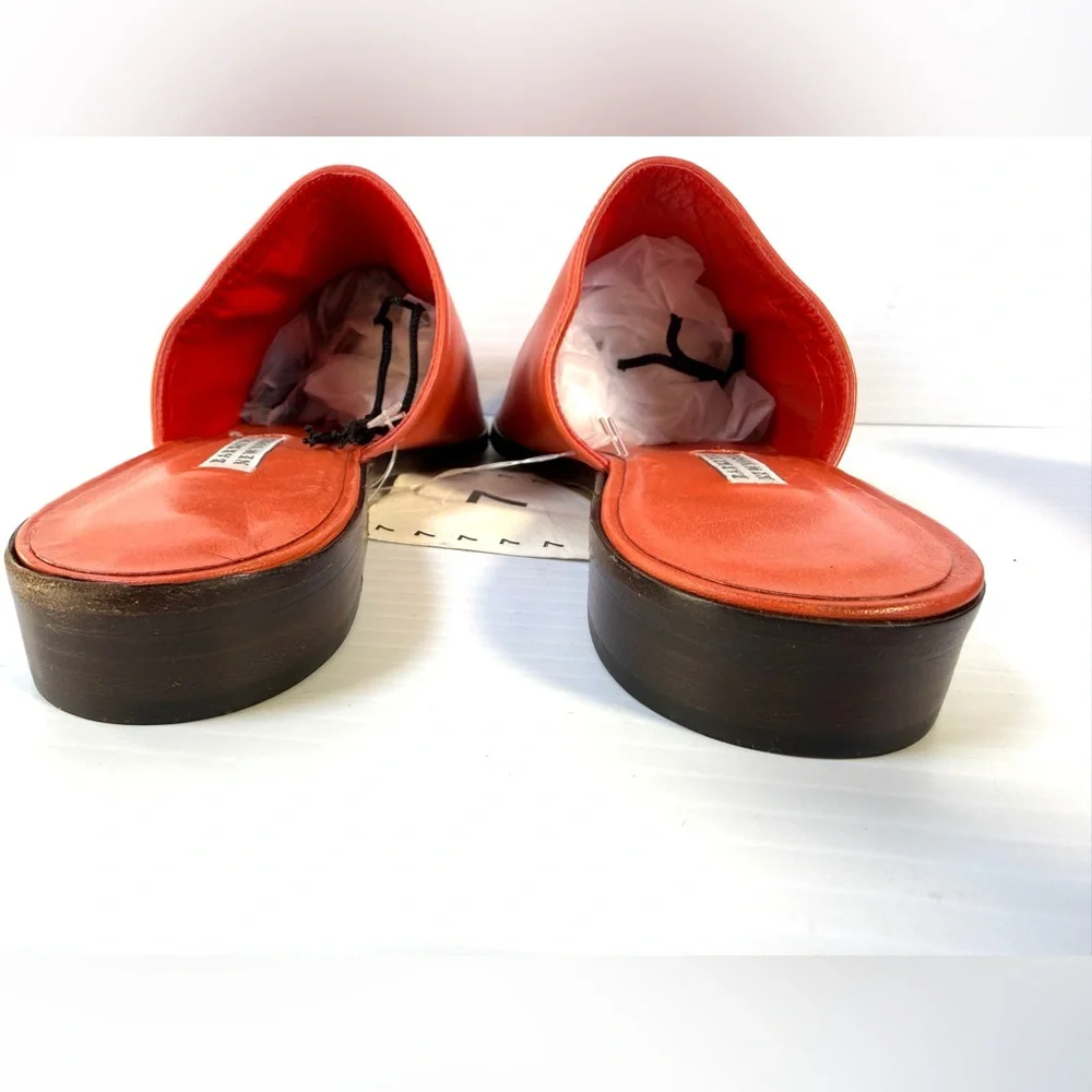 Barneys New York Red Leather Slide Mules - Picture 6 of 10